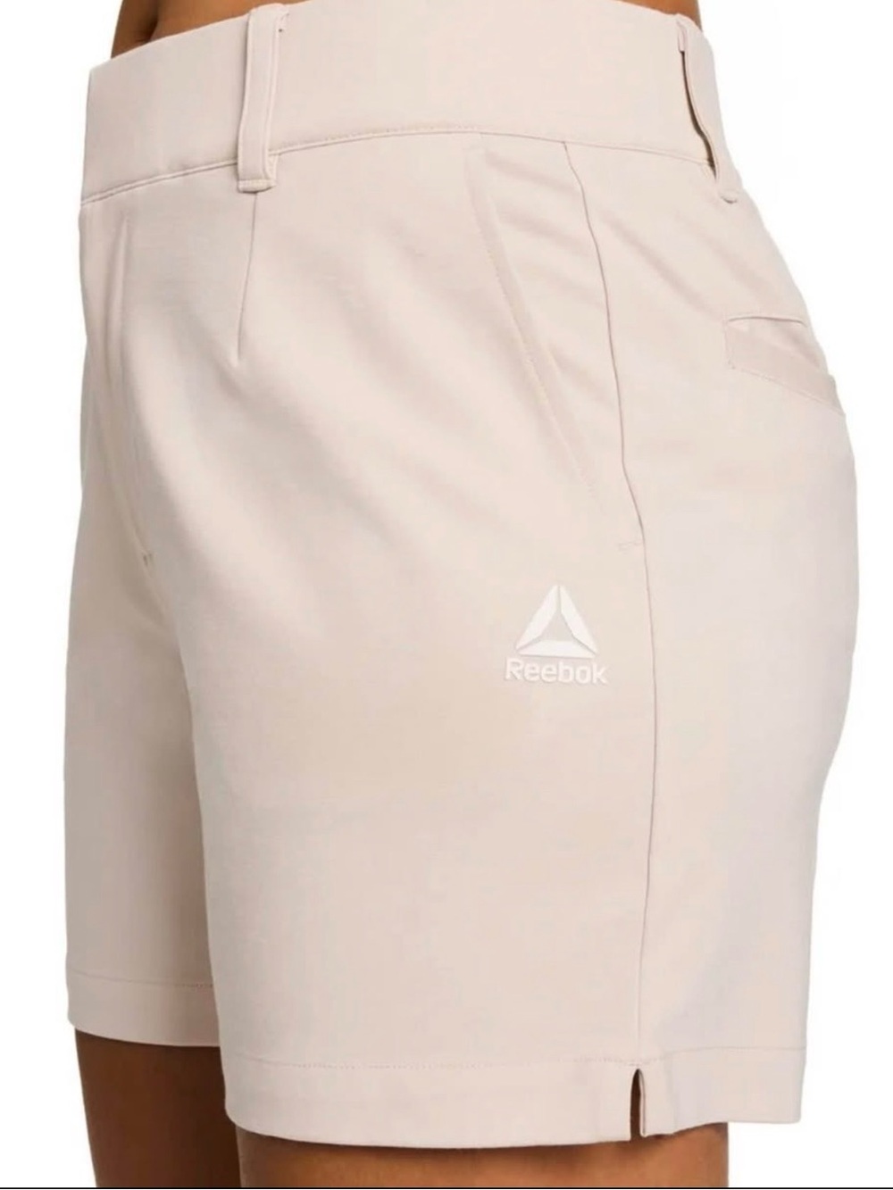 Reebok Women's Light Cream Athletic Shorts with White Logo